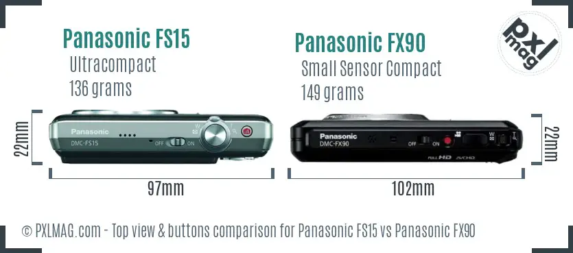 Panasonic FS15 vs Panasonic FX90 top view buttons comparison