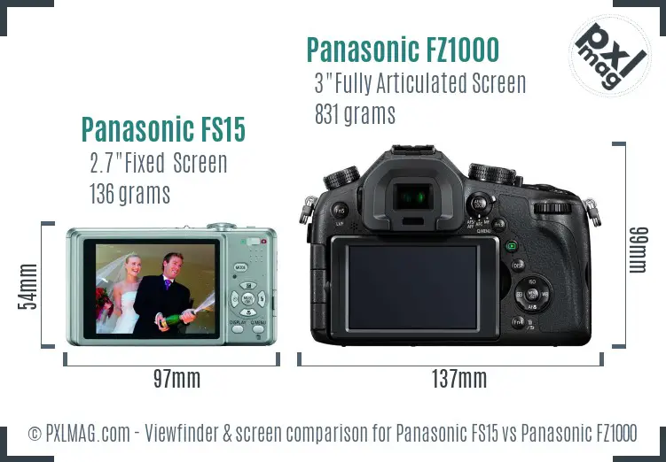 Panasonic FS15 vs Panasonic FZ1000 Screen and Viewfinder comparison