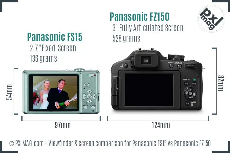 Panasonic FS15 vs Panasonic FZ150 Screen and Viewfinder comparison