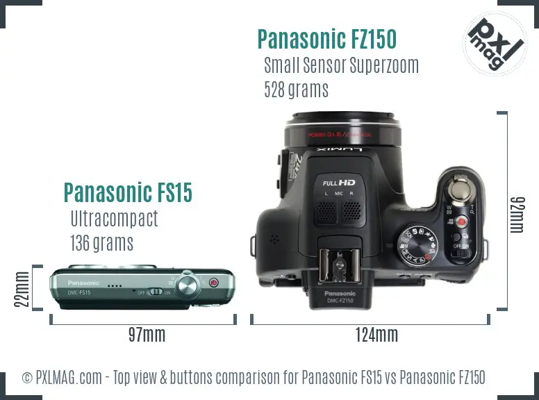 Panasonic FS15 vs Panasonic FZ150 top view buttons comparison