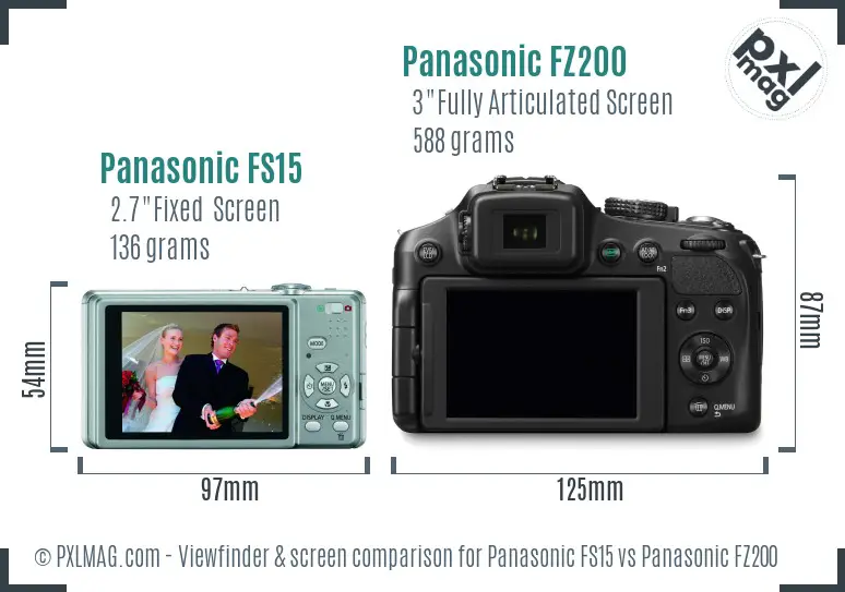 Panasonic FS15 vs Panasonic FZ200 Screen and Viewfinder comparison