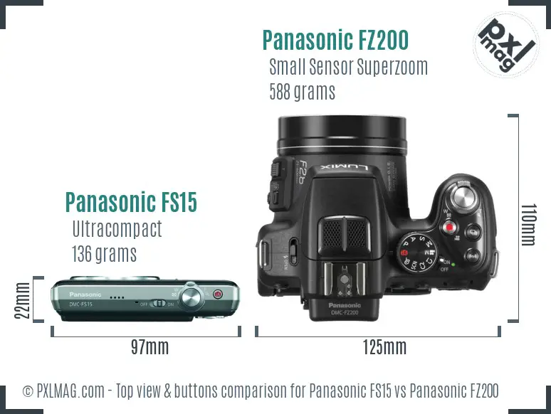 Panasonic FS15 vs Panasonic FZ200 top view buttons comparison
