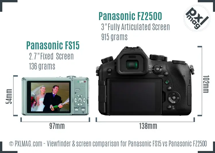 Panasonic FS15 vs Panasonic FZ2500 Screen and Viewfinder comparison