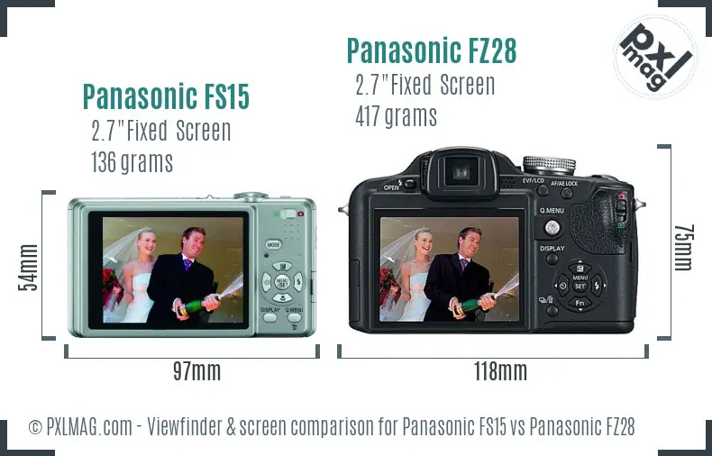 Panasonic FS15 vs Panasonic FZ28 Screen and Viewfinder comparison