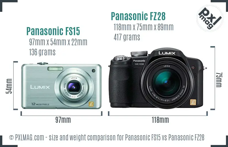 Panasonic FS15 vs Panasonic FZ28 size comparison