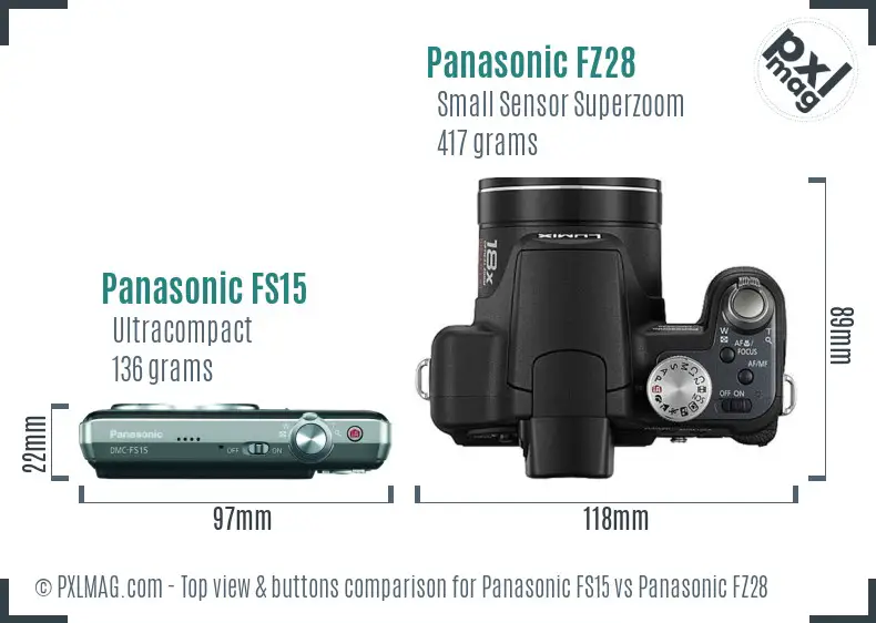 Panasonic FS15 vs Panasonic FZ28 top view buttons comparison