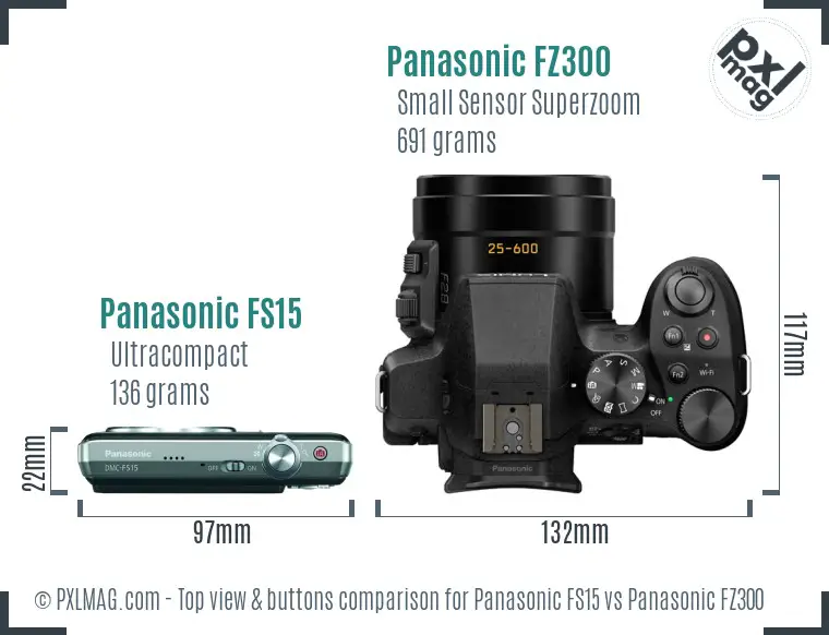 Panasonic FS15 vs Panasonic FZ300 top view buttons comparison