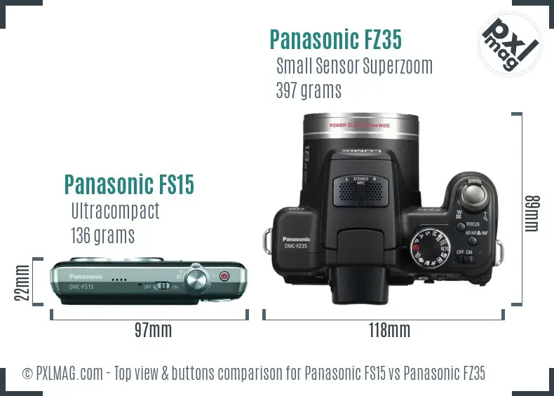 Panasonic FS15 vs Panasonic FZ35 top view buttons comparison