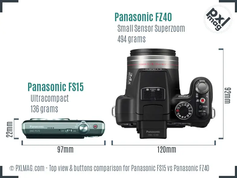 Panasonic FS15 vs Panasonic FZ40 top view buttons comparison