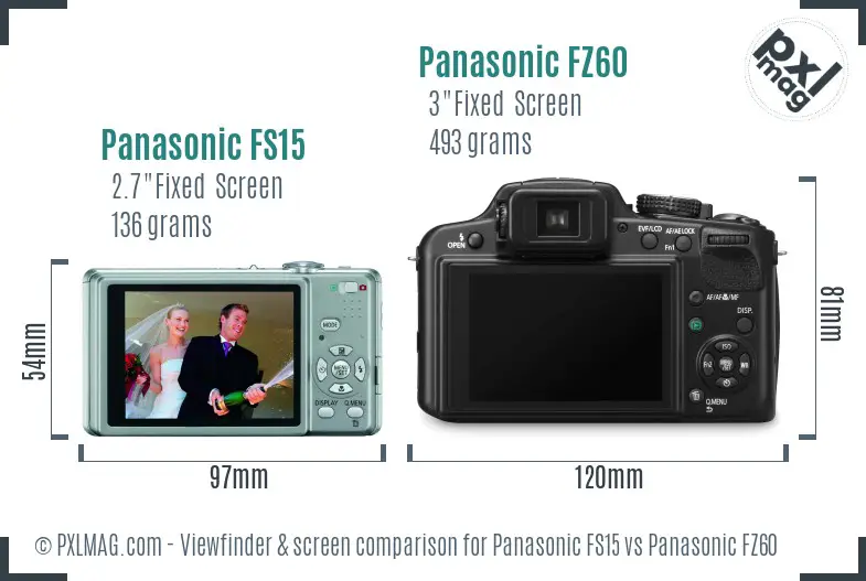 Panasonic FS15 vs Panasonic FZ60 Screen and Viewfinder comparison