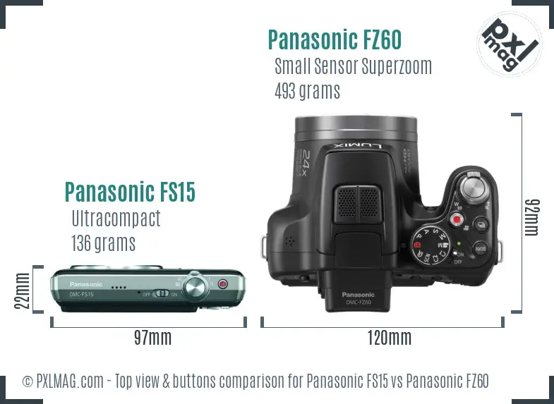 Panasonic FS15 vs Panasonic FZ60 top view buttons comparison