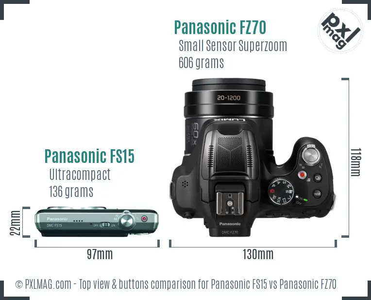 Panasonic FS15 vs Panasonic FZ70 top view buttons comparison