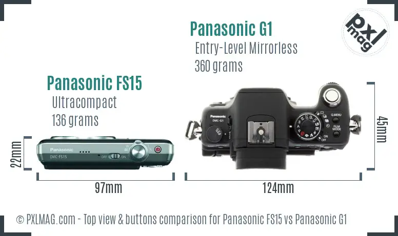 Panasonic FS15 vs Panasonic G1 top view buttons comparison