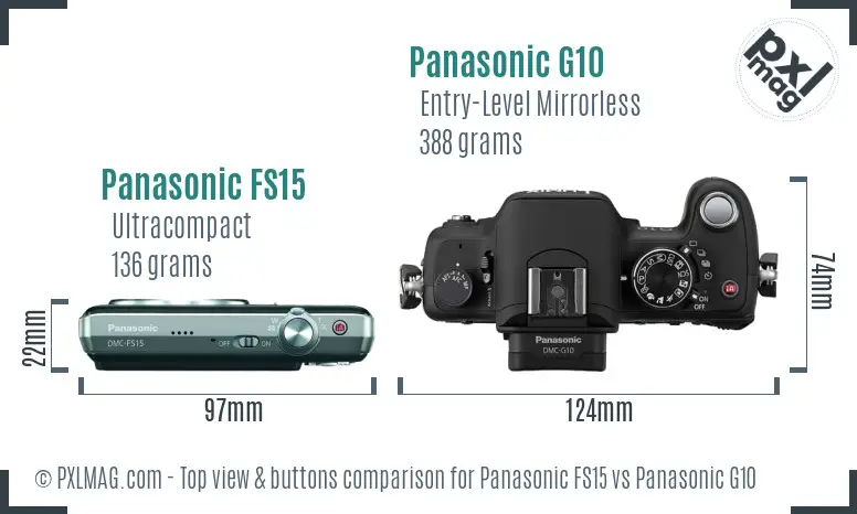 Panasonic FS15 vs Panasonic G10 top view buttons comparison Panasonic FS15 vs Panasonic G10 top view buttons comparison