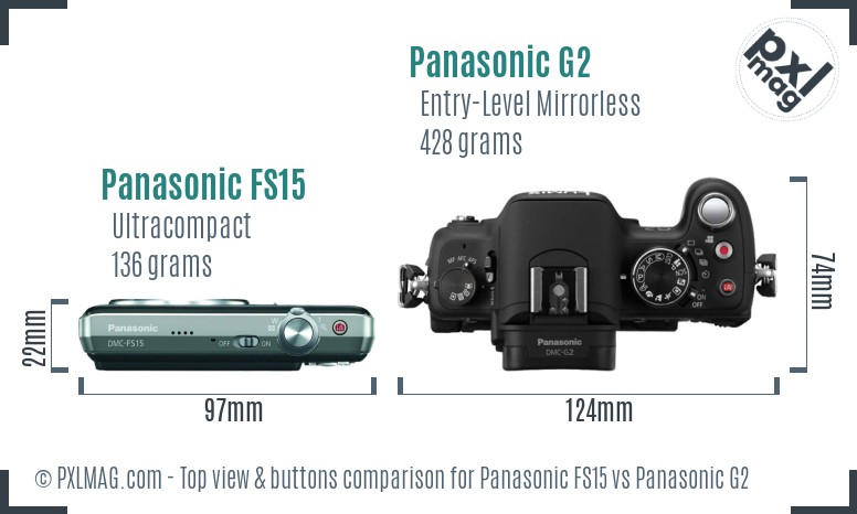 Panasonic FS15 vs Panasonic G2 top view buttons comparison