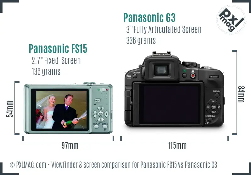 Panasonic FS15 vs Panasonic G3 Screen and Viewfinder comparison