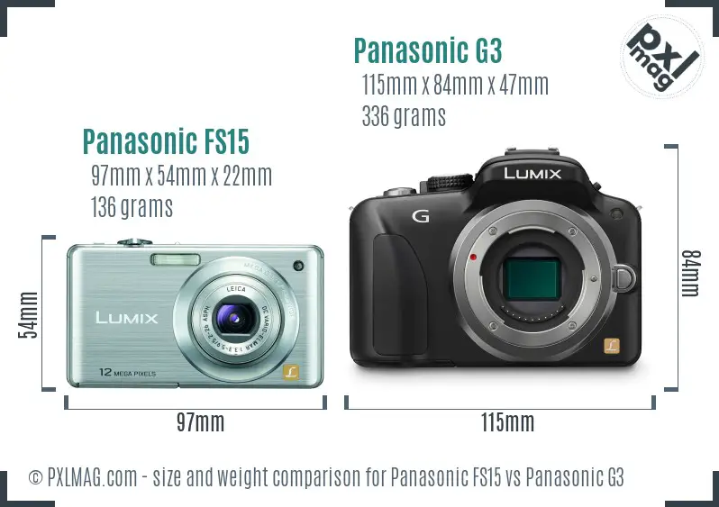 Panasonic FS15 vs Panasonic G3 size comparison