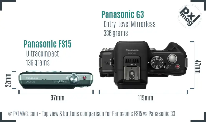 Panasonic FS15 vs Panasonic G3 top view buttons comparison