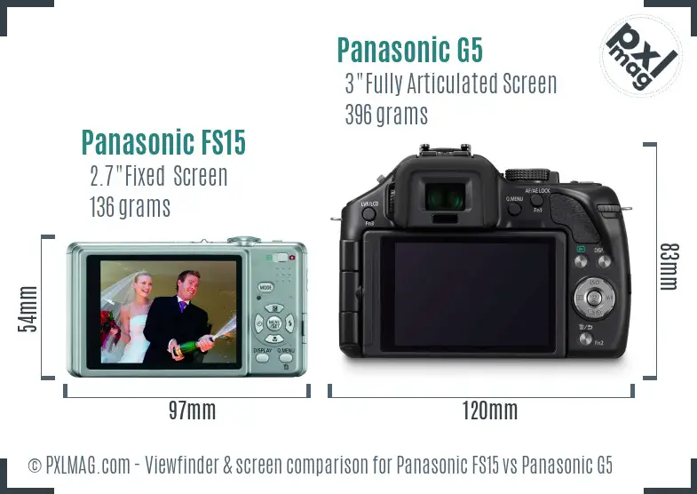 Panasonic FS15 vs Panasonic G5 Screen and Viewfinder comparison