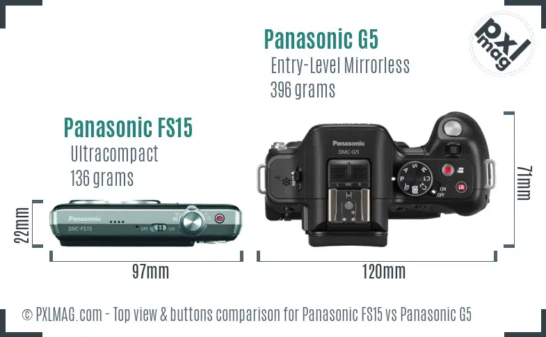 Panasonic FS15 vs Panasonic G5 top view buttons comparison