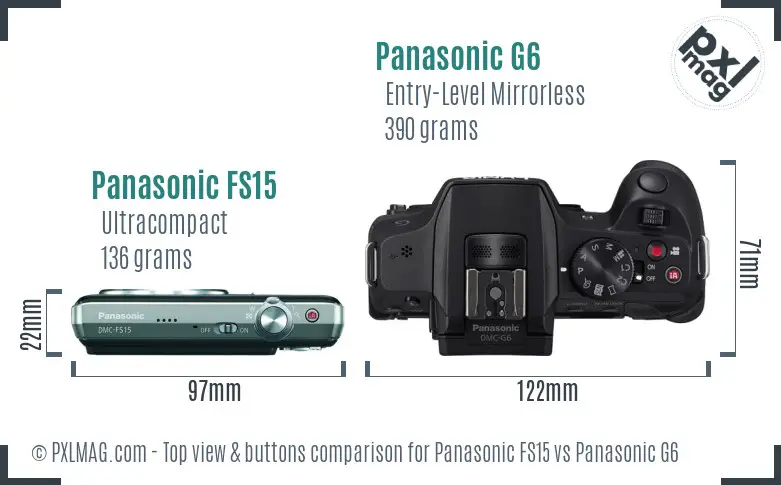 Panasonic FS15 vs Panasonic G6 top view buttons comparison