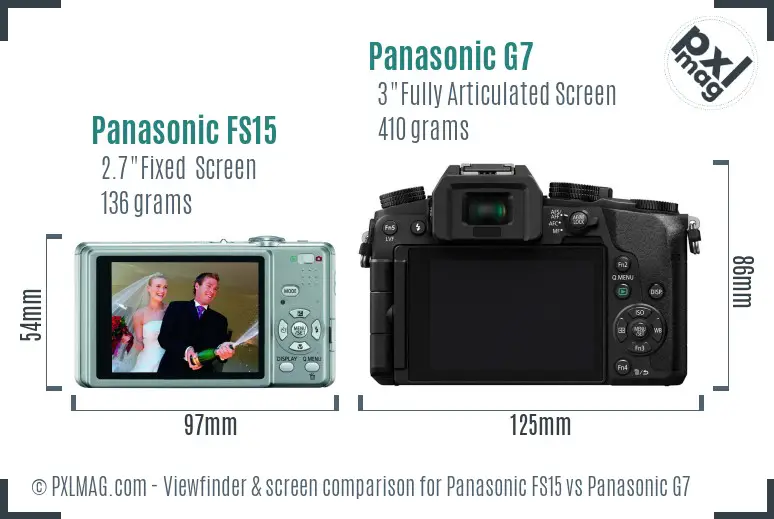 Panasonic FS15 vs Panasonic G7 Screen and Viewfinder comparison