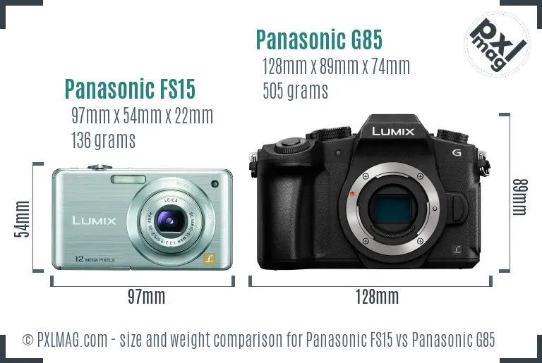Panasonic FS15 vs Panasonic G85 size comparison