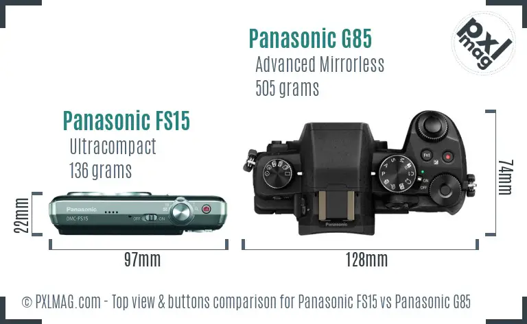 Panasonic FS15 vs Panasonic G85 top view buttons comparison