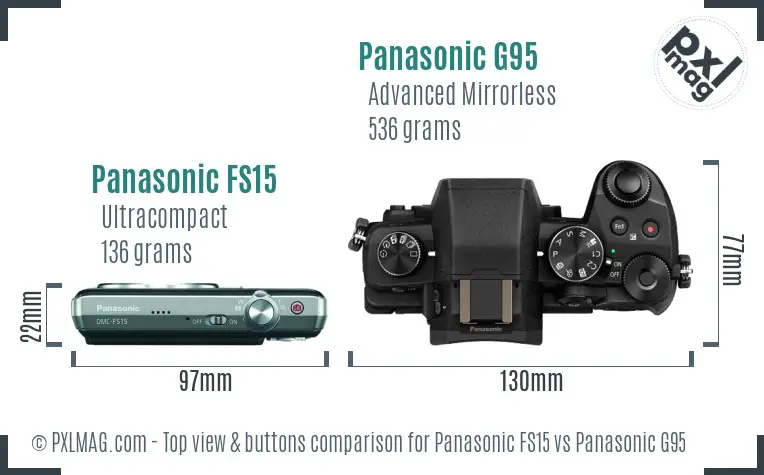 Panasonic FS15 vs Panasonic G95 top view buttons comparison