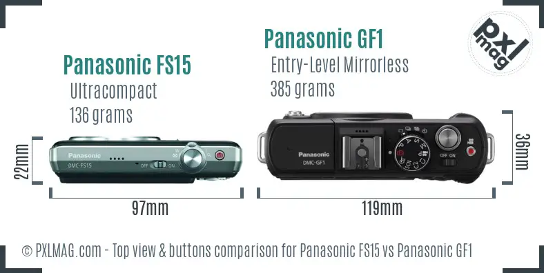 Panasonic FS15 vs Panasonic GF1 top view buttons comparison