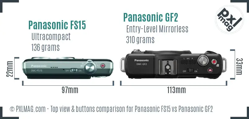 Panasonic FS15 vs Panasonic GF2 top view buttons comparison