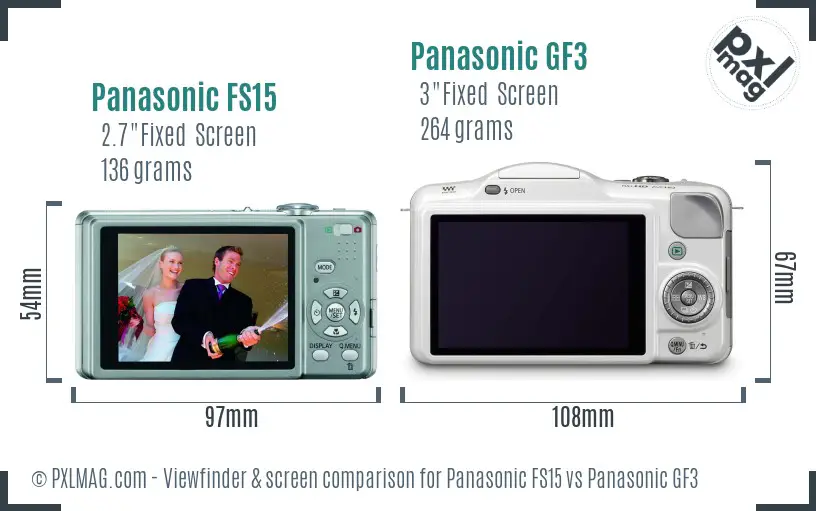 Panasonic FS15 vs Panasonic GF3 Screen and Viewfinder comparison