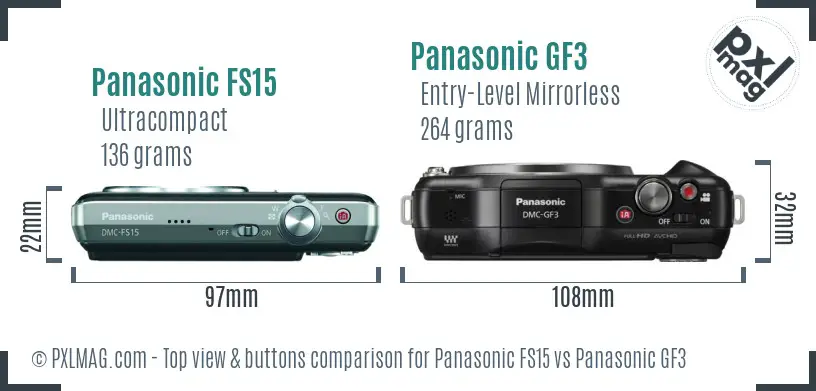 Panasonic FS15 vs Panasonic GF3 top view buttons comparison