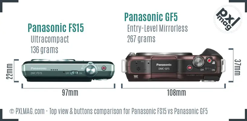 Panasonic FS15 vs Panasonic GF5 top view buttons comparison