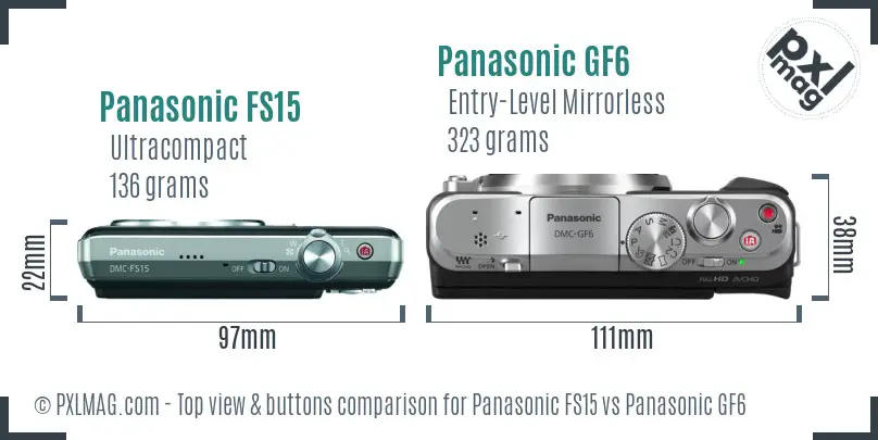 Panasonic FS15 vs Panasonic GF6 top view buttons comparison