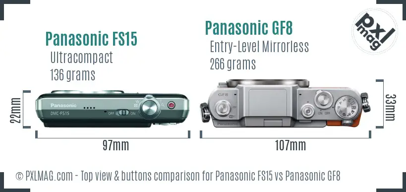 Panasonic FS15 vs Panasonic GF8 top view buttons comparison