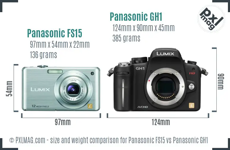 Panasonic FS15 vs Panasonic GH1 size comparison