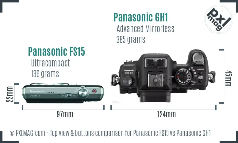 Panasonic FS15 vs Panasonic GH1 top view buttons comparison