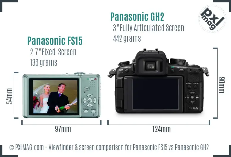 Panasonic FS15 vs Panasonic GH2 Screen and Viewfinder comparison