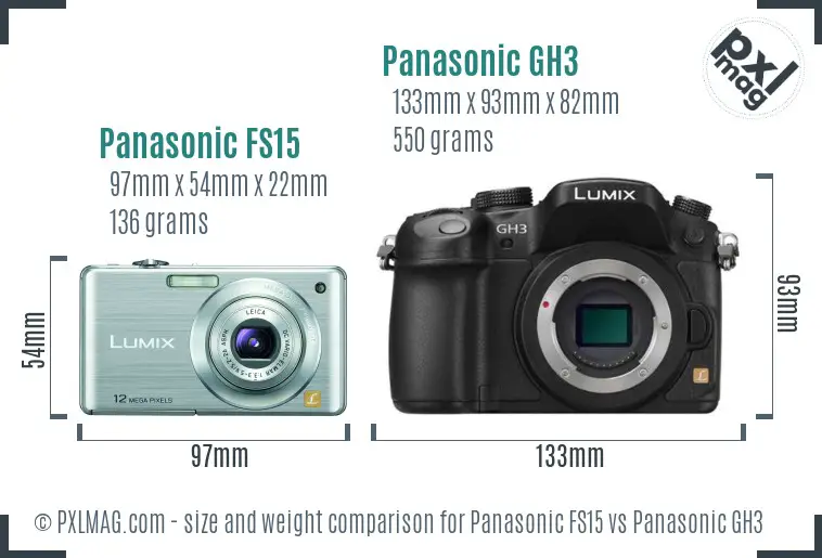 Panasonic FS15 vs Panasonic GH3 size comparison Panasonic FS15 vs Panasonic GH3 size comparison