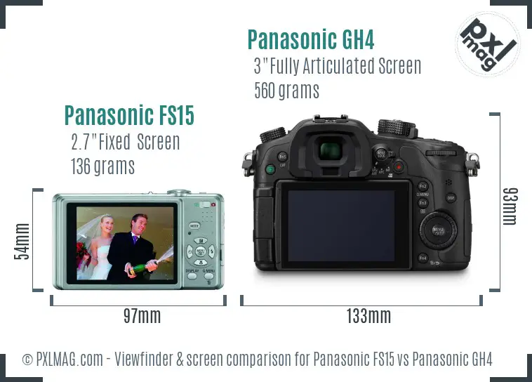 Panasonic FS15 vs Panasonic GH4 Screen and Viewfinder comparison
