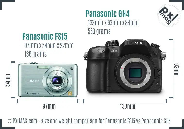 Panasonic FS15 vs Panasonic GH4 size comparison