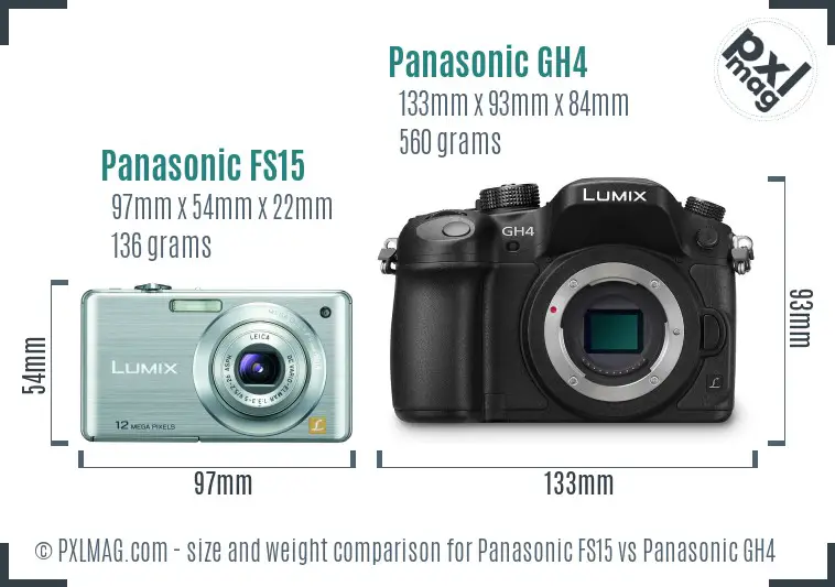 Panasonic FS15 vs Panasonic GH4 size comparison Panasonic FS15 vs Panasonic GH4 size comparison