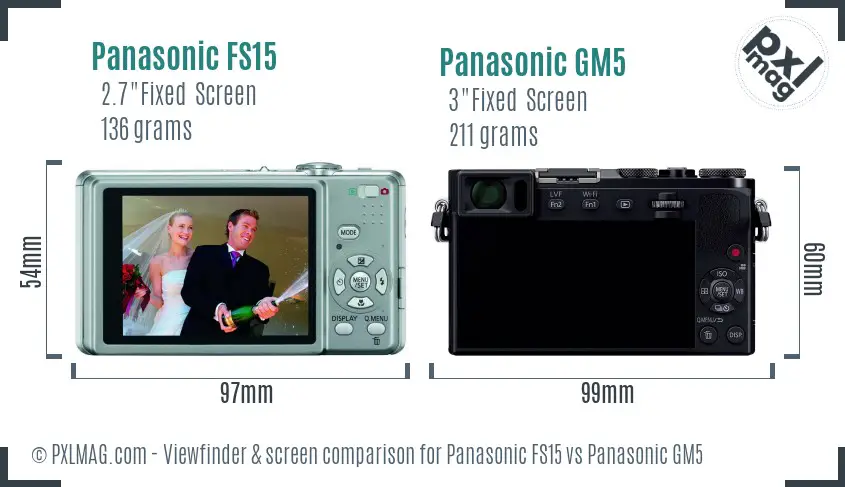 Panasonic FS15 vs Panasonic GM5 Screen and Viewfinder comparison