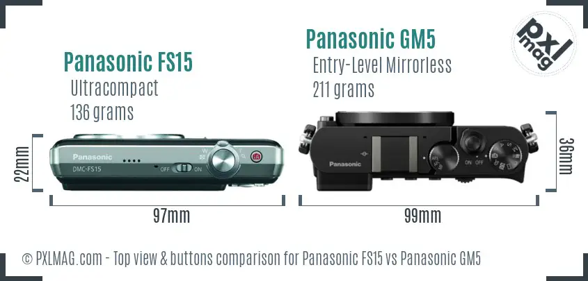 Panasonic FS15 vs Panasonic GM5 top view buttons comparison