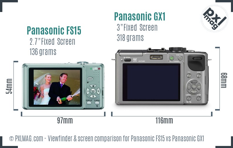 Panasonic FS15 vs Panasonic GX1 Screen and Viewfinder comparison