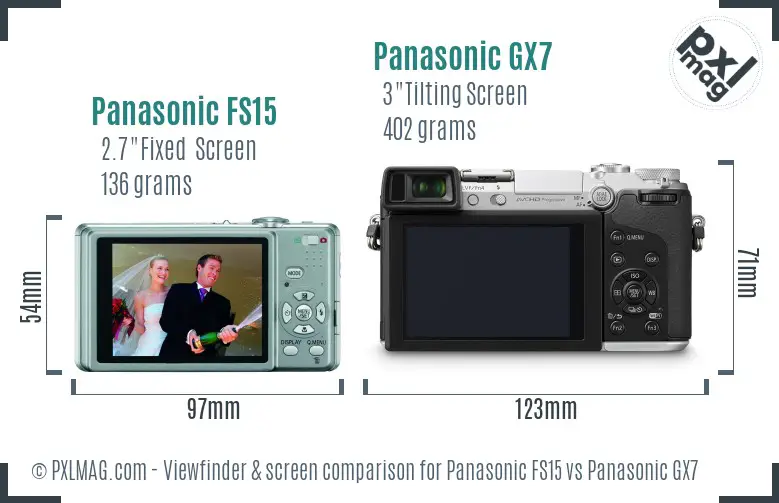 Panasonic FS15 vs Panasonic GX7 Screen and Viewfinder comparison