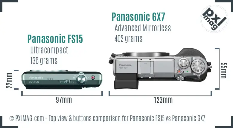 Panasonic FS15 vs Panasonic GX7 top view buttons comparison