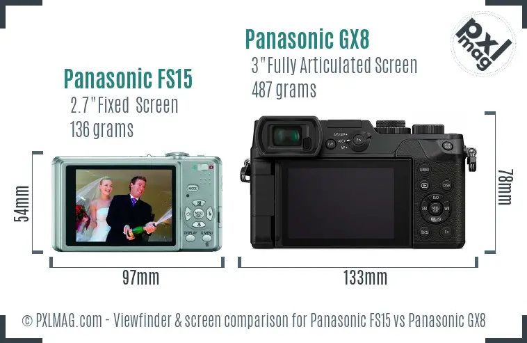 Panasonic FS15 vs Panasonic GX8 Screen and Viewfinder comparison