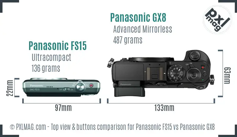 Panasonic FS15 vs Panasonic GX8 top view buttons comparison